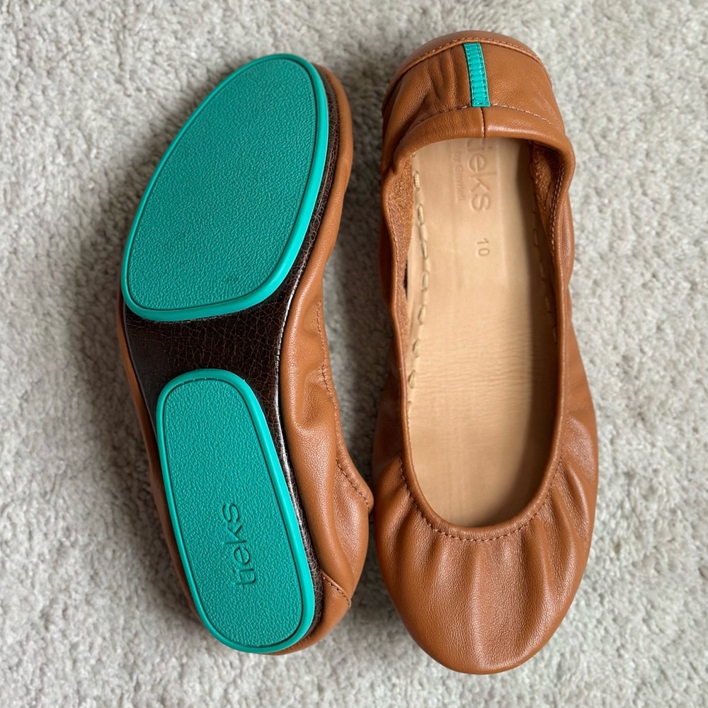 Teaks Ballet Flats Round Toe Soft Leather Taupe Shoes 10